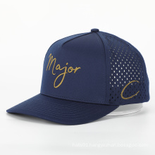 Custom Men 5 Panel Navy Blue Embroidery Logo Perforated Laser Cutting Hole Drilled Baseball Hat,Waterproof Sport Cap